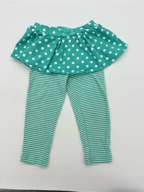 Carters Baby Girl Green Striped Polka Dot Dress Leggings 100% Cotton 24 Months